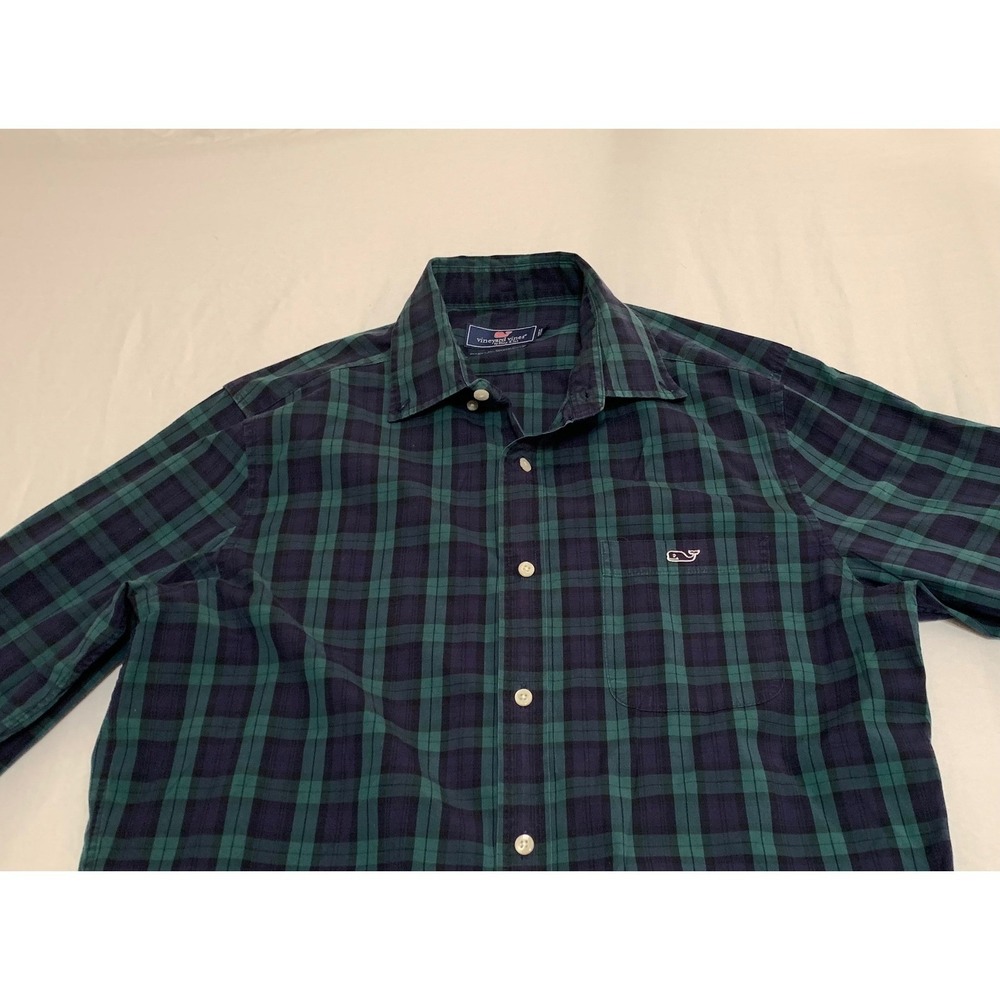Vineyard Vines Mens Classic Fit Tucker Shirt Green Navy Plaid Button Down Medium